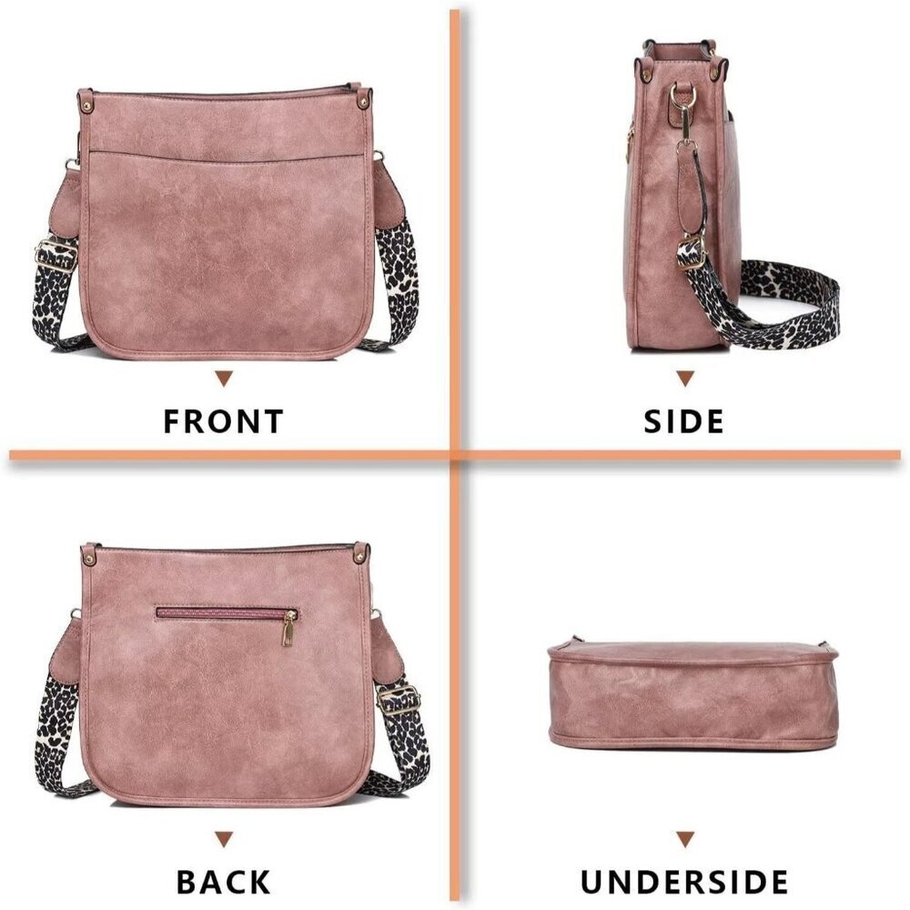 Women’s Pink Leather Purse Zipped Pockets Crossbody Bag and Shoulder Bag - Picture 6 of 6